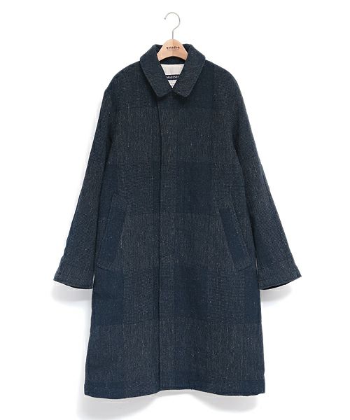 ドネガルツイード織柄マス柄チェックステンカラーコート | quadro