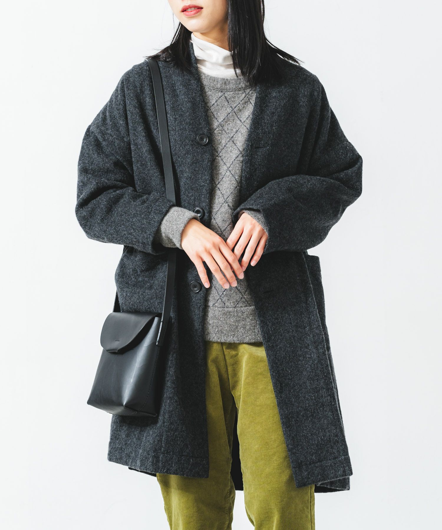 リニュールビーバーヘリンボンハーフカーディガン | quadro (クオドロ