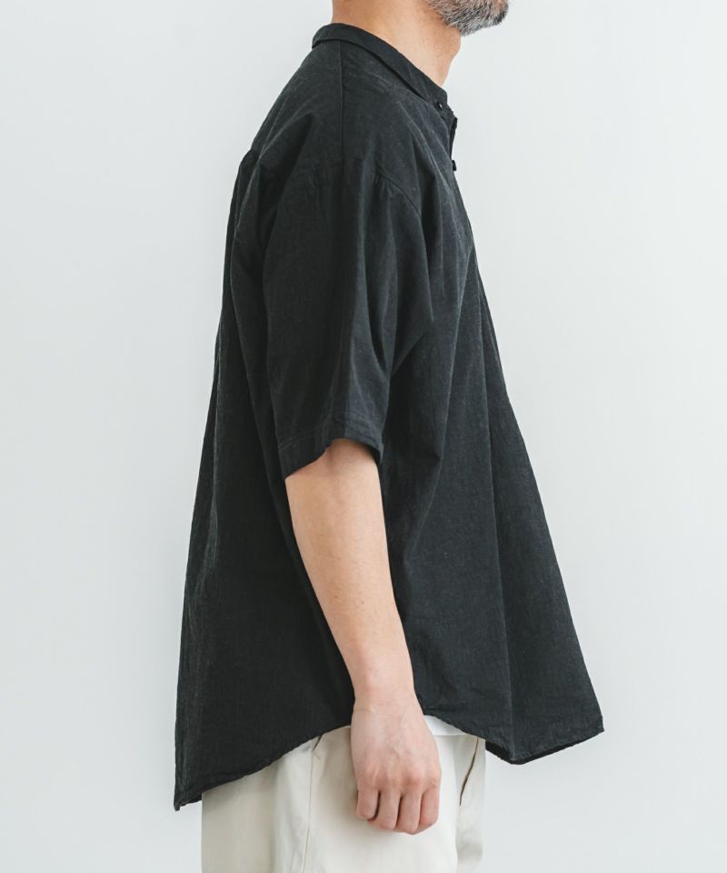 綿麻マグワッシャーBDスキッパー半袖プルシャツ | quadro