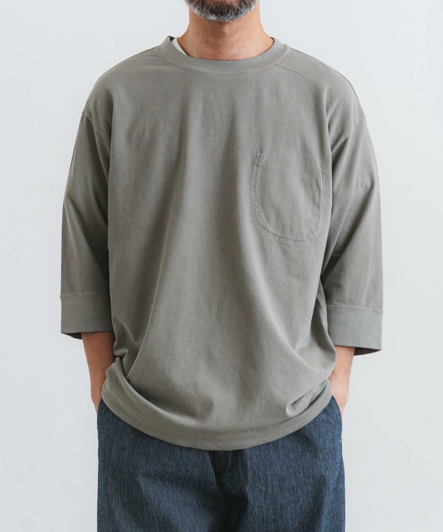 シルキーコットンドライ天竺裏ポケット7分袖クルーネックP/O【MEN