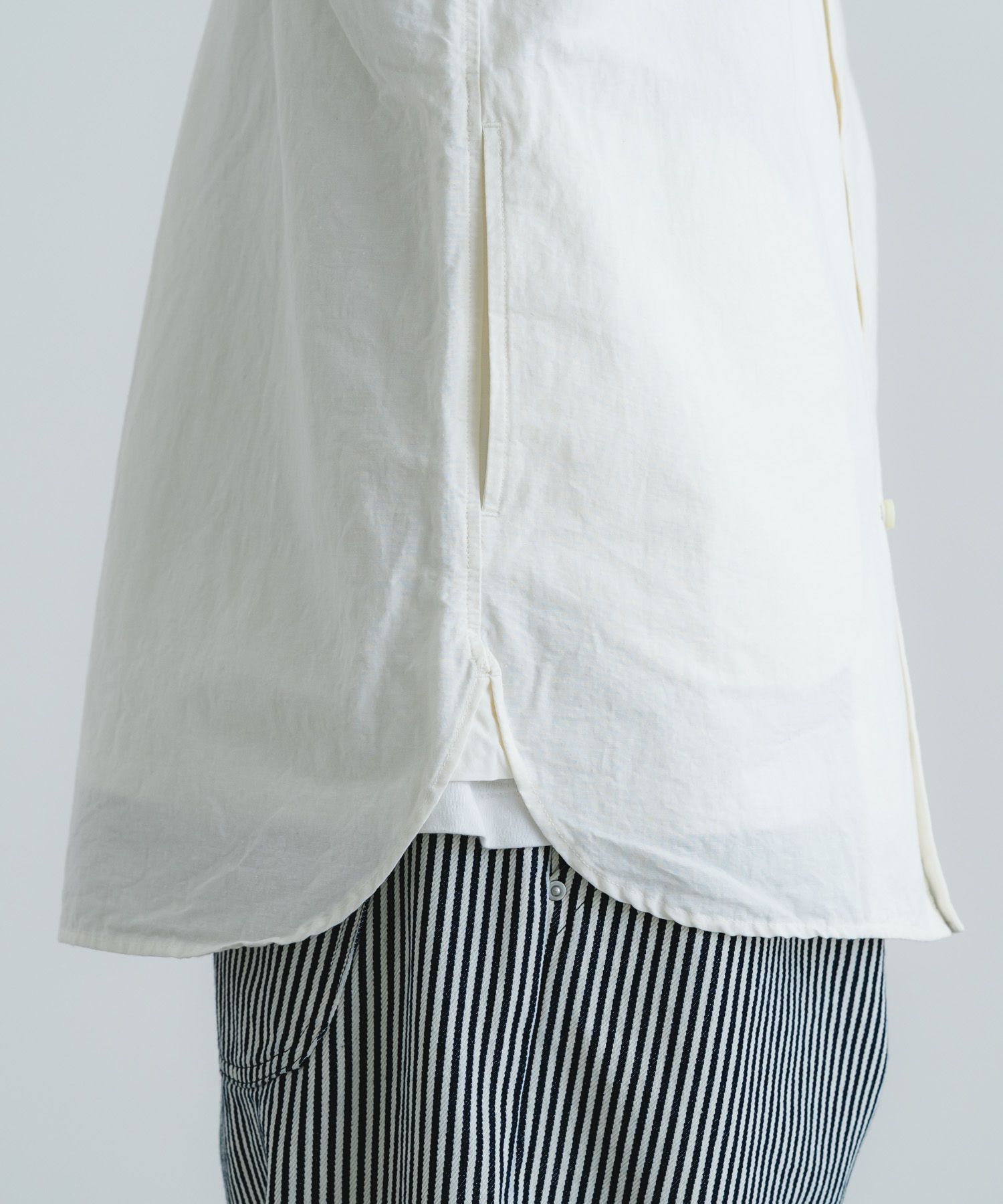 綿麻撥水高密度ローンシームポケスタンドオーバーシャツ | quadro