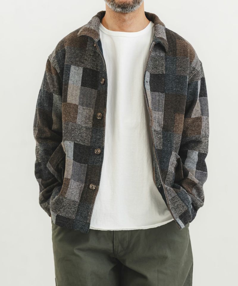 雰囲気抜群 KARL HELMUT 襟革 ツイード パッチワーク カバーオール