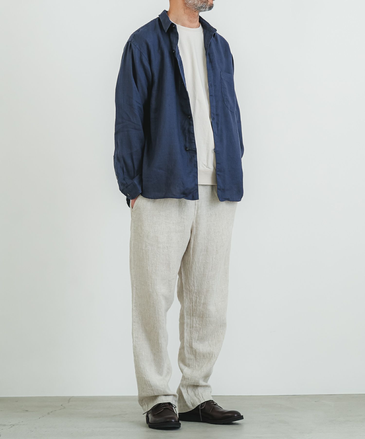 60リネン1ループボタンレギュラーシャツ | quadro (クオドロ) 公式